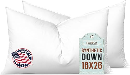 Vista 45 de Pillowflex - Inserto de almohada de plumón sintético de 16 x 22 pulgadas, ultra suave, almohada grande rectangular, lumbar, para la espalda