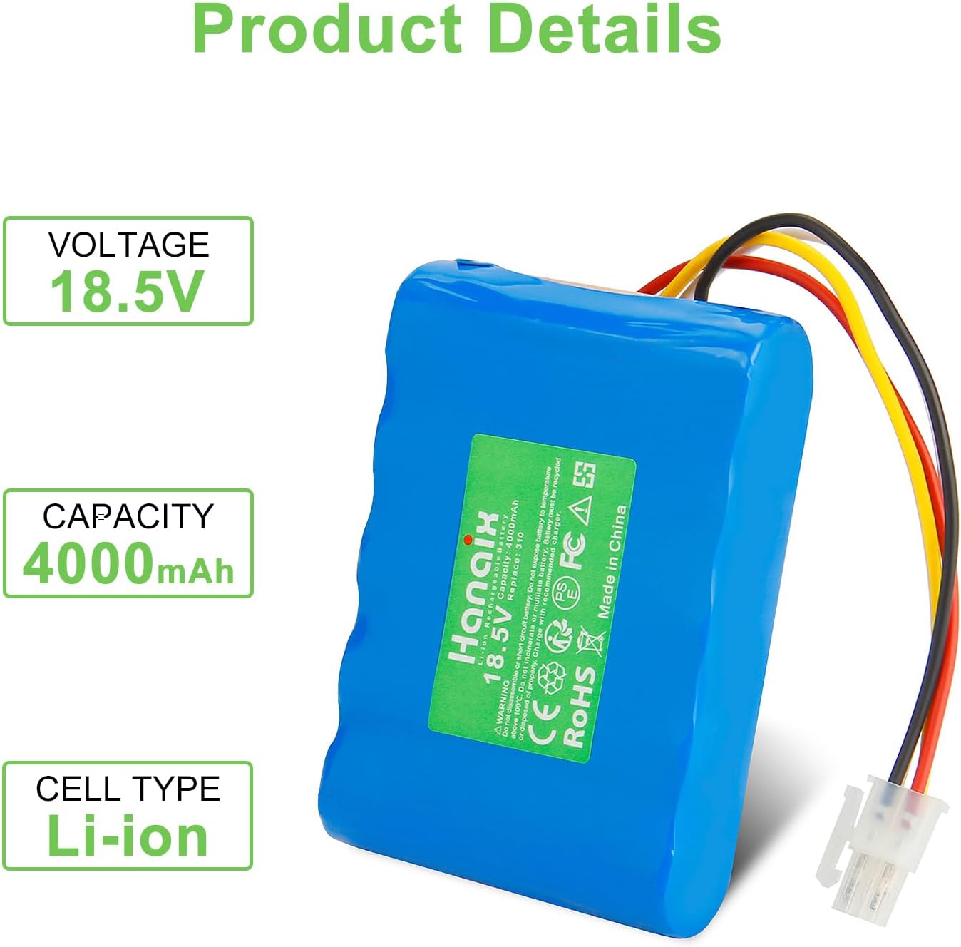 18.5 V 4000 mAh Li-ion Battery Replacement Battery for Husqvarna for Automower 310, 315, for Gardena Sileno R100Li, R130Li, R160Li, Sileno+ Lawn Robot, Replacement for 5848228-01, 5848228-02