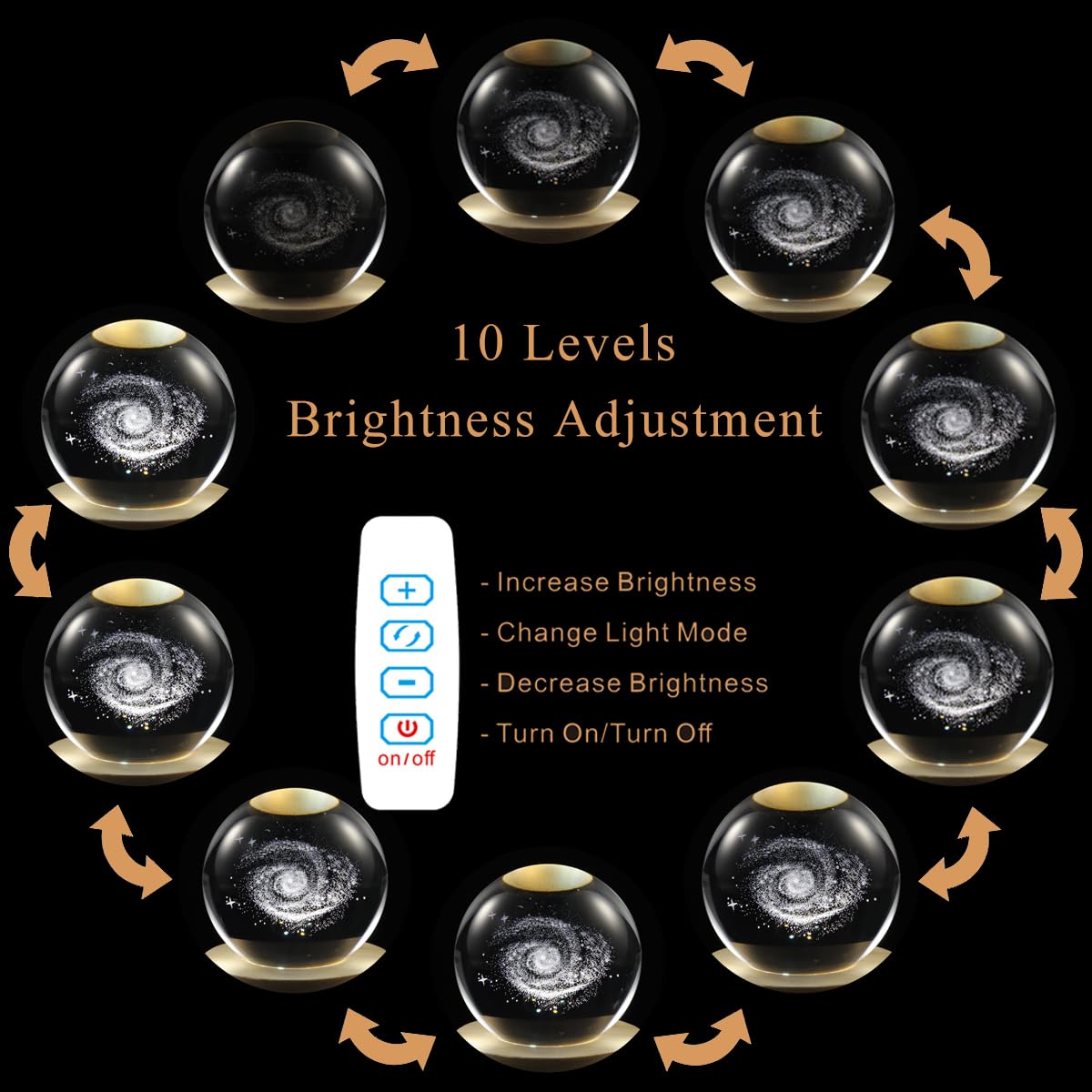 3D Moon Crystal Ball Lamp with Adjustable Brightness LED Wooden Base,Night Light for Kids Teens Adults,Birthday Gift Home Desk Office Bedroom Decor (6cm / 2.4”)​