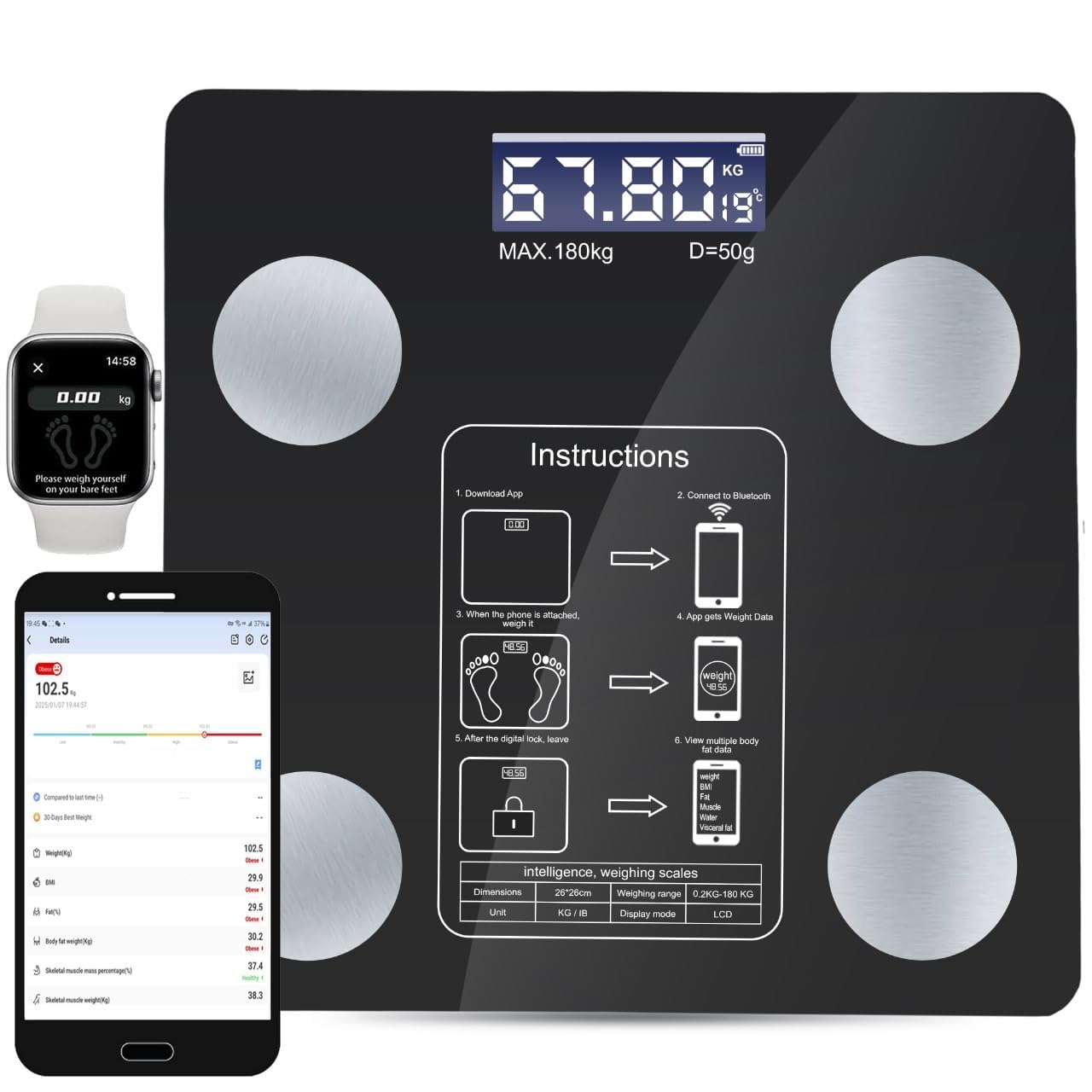 Smart Scale for Body Weight, Digital Bathroom Weighing Scale with Smart Sync App, BMI, Body Fat, Muscle Mass, Accurate Bluetooth Home User Health Equipment-image-47