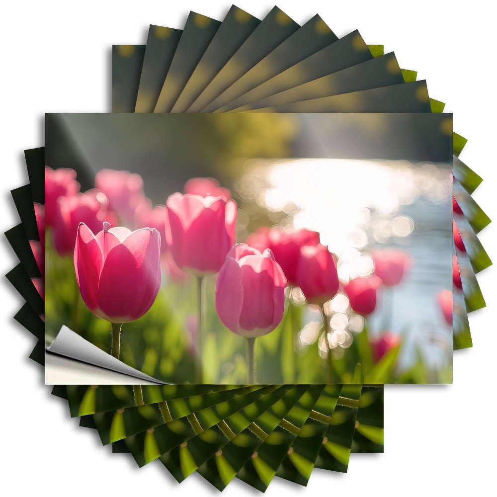 Decal Boys Peel and Stick - Pink Tulips in Sunlight. Bumper Books Waterproof Vinyl for Travel(6X9CM)