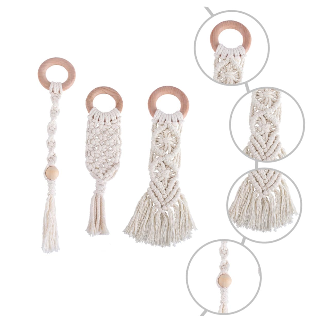 3 Pcs Hand Woven Molar Rod Teether Natural Beech Wood and Cotton Rope Grinding for Teething Comfort Lightweight and Safe Chew Playthings