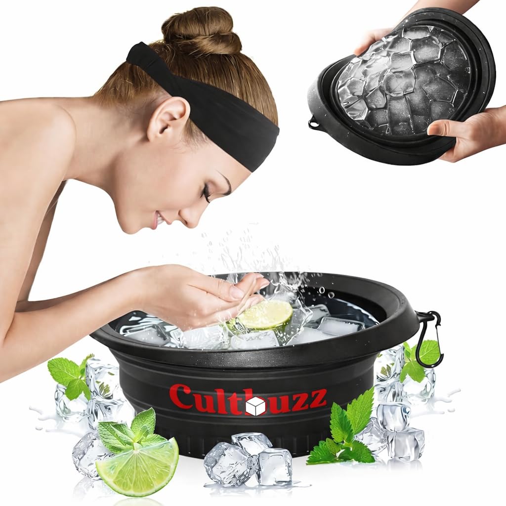 Face Ice Bath Bowl with Ice Tray,Collapsible Silicone Facial Ice Plunge for Skin Tightening,Pores,Acne Relief, Reusable Cold Therapy Spa Tool for Glowing Skin, Portable (Black-Pack of 1)-image-25