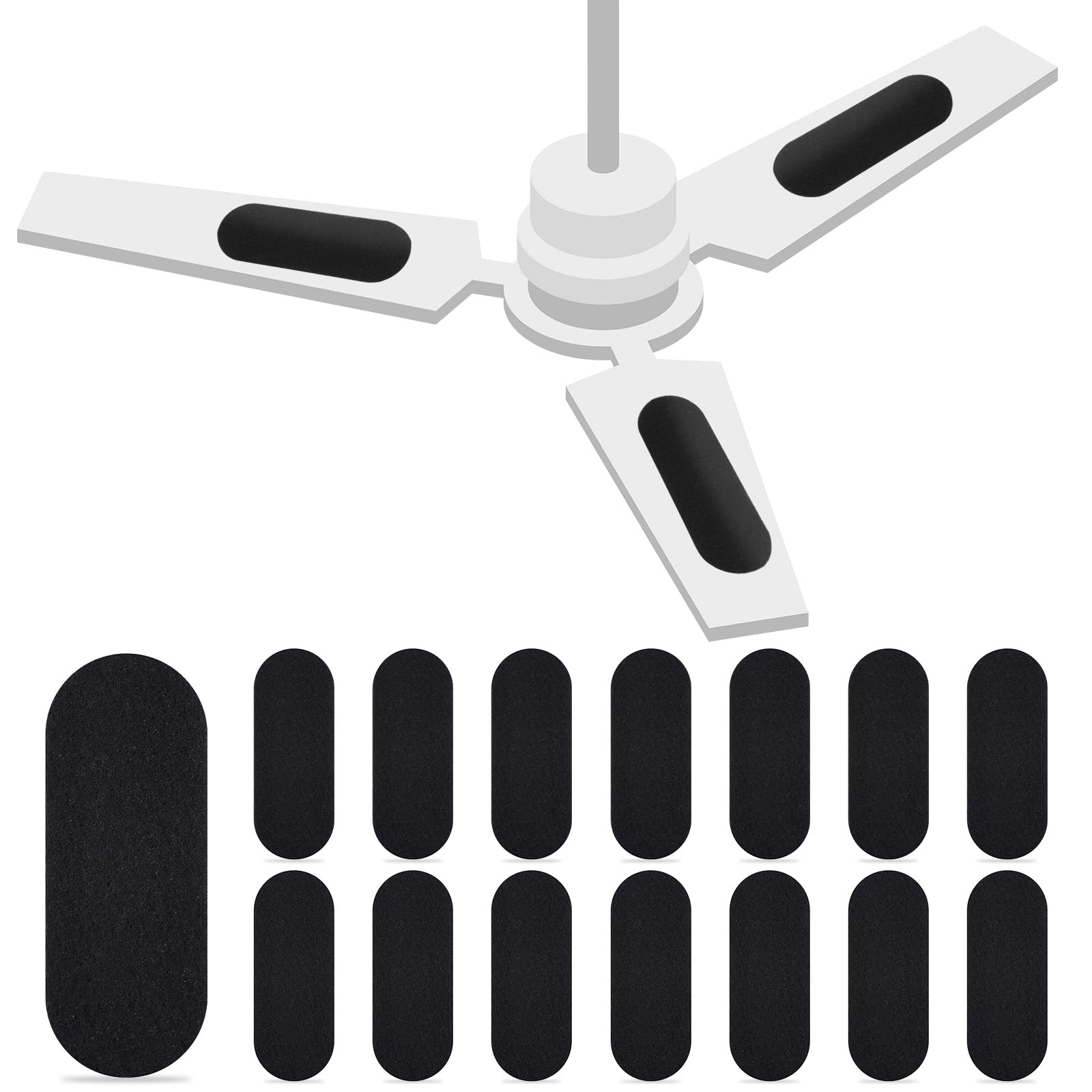 Tuanse 15 Pack Ceiling Fan Filters for Blades, Activated Coconut Activated Zeolite Ceiling Fan Air Filter, Stick Air Filter Purifiers for Common Household Contaminants (Black)