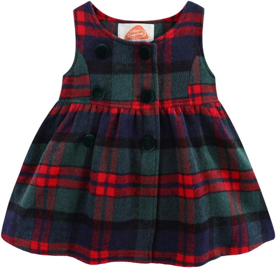 Mud Kingdom Little Girls Sleeveless Dress Plaid Faux Wool Holiday Merry Christmas Loose Fit Cute Bow