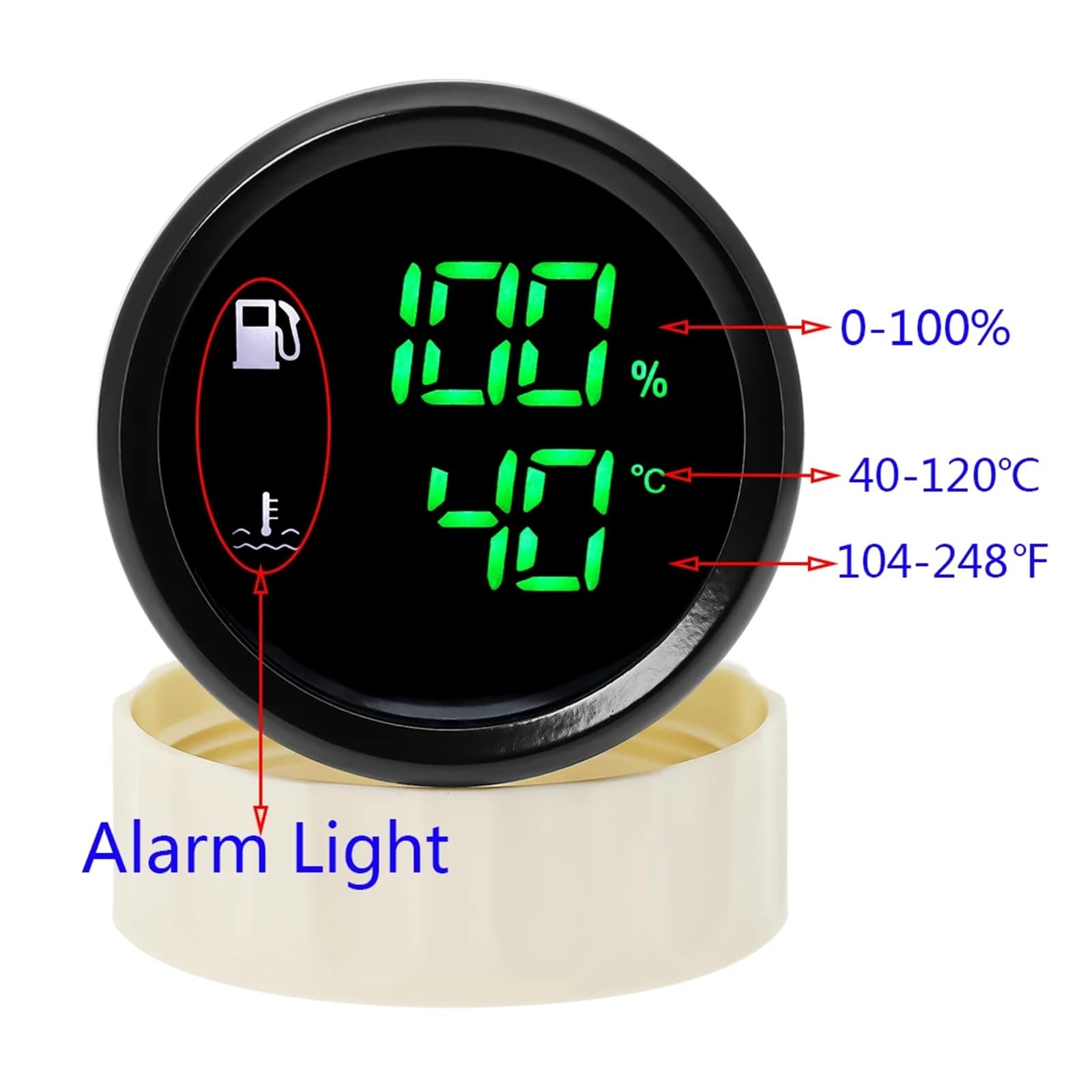 0-190 Ohm Fuel Level Sensor+Fuel Level Gauge With Alarm Light Digital 2" 52MM Dual Gauge Water Temperature Meter Boat Car 12V24V(250mm)