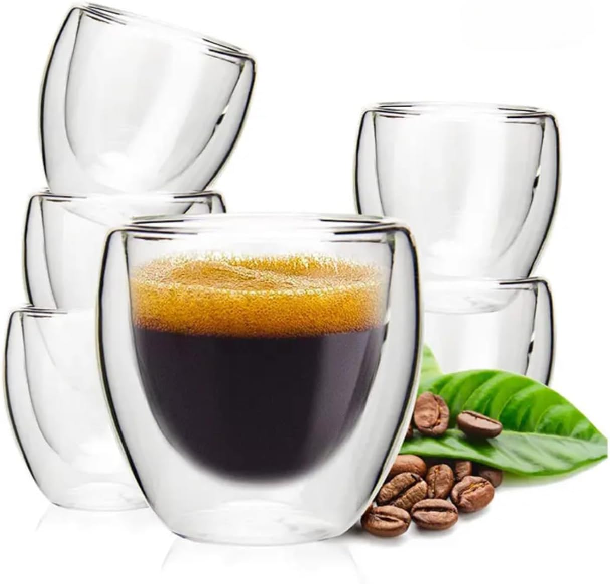 Espressotassen Set 6-tlg Borosilikatglas - Doppelwandige Thermogläser 80ml Für Maschinen