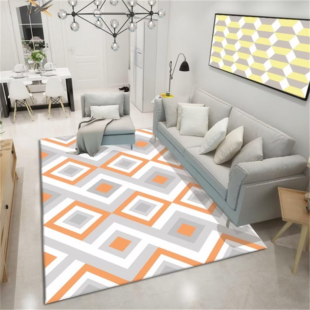 Tapis moderne salon orange géométrique moquette 120x160 bureau tapis canapé