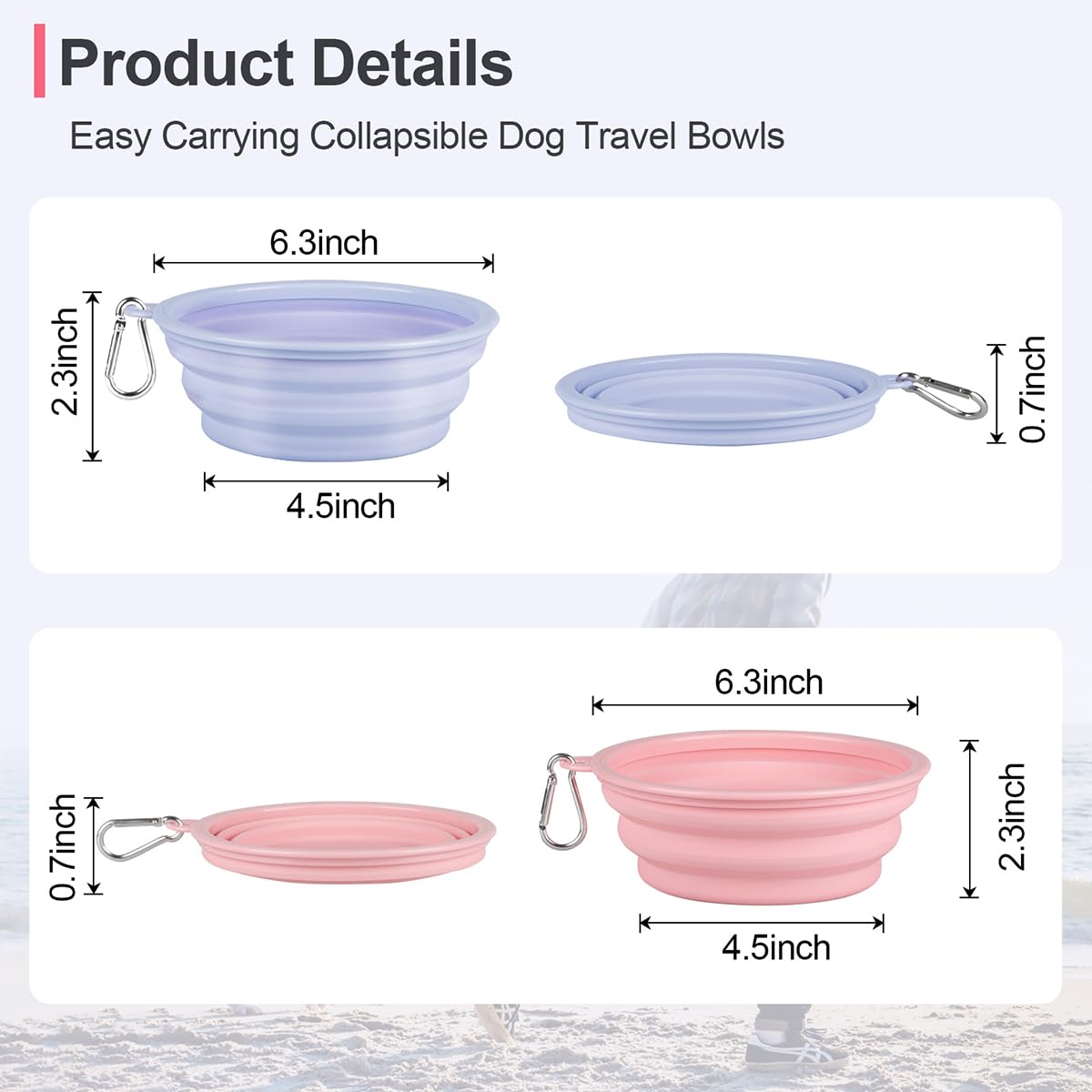 Kytely Lot de 2 gamelles pliables pour chien et chat - Taille moyenne (650 ml) - Gamelles de voyage pour chien et chat - Gamelles portables avec fermoir - Pour l'extérieur, les voyages, la marche, le