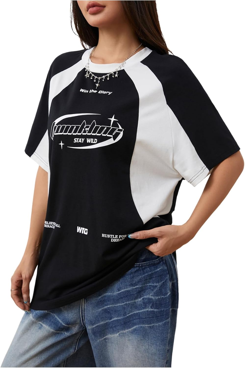 SOLY HUX Women's Graphic Tees Y2k Oversized T Shirt Jersey Streetwear Shirts Vintage Summer Tops