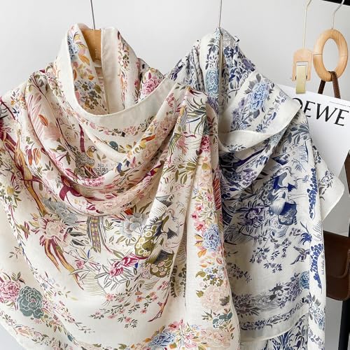 DOFOTWN Summer Scarf for Women Lightweight Floral Printed Scarf Fashion Cotton WrapScarf Beach shawl3