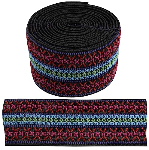Aerzetix - C67314 - Nastro Elastico Decorativo tricottato Piatto 2 Metri - Larghezza 50mm - Colore Multicolore - Sartoria merceria Cucito Abbigliamento Sportivo Tessuto Cintura Pantaloni Gonna