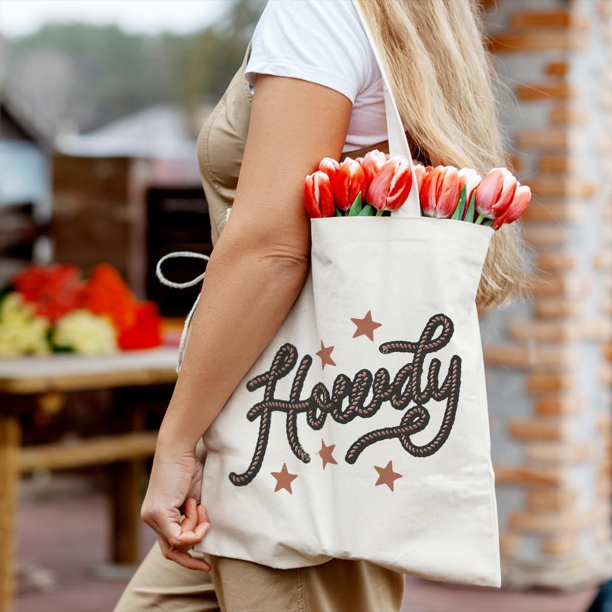 Howdy Western Tote Bag, Vintage Western Canvas Tote Bags for Women, White - Image 4