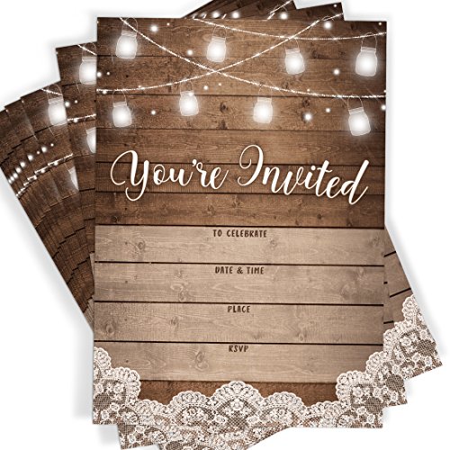 Rustic Fill-In Party Invitations, 25 Invites And Envelopes, Bridal Shower, Baby Shower, Rehearsal Dinner, Birthday Party, And Anniversary Parties #TOP1