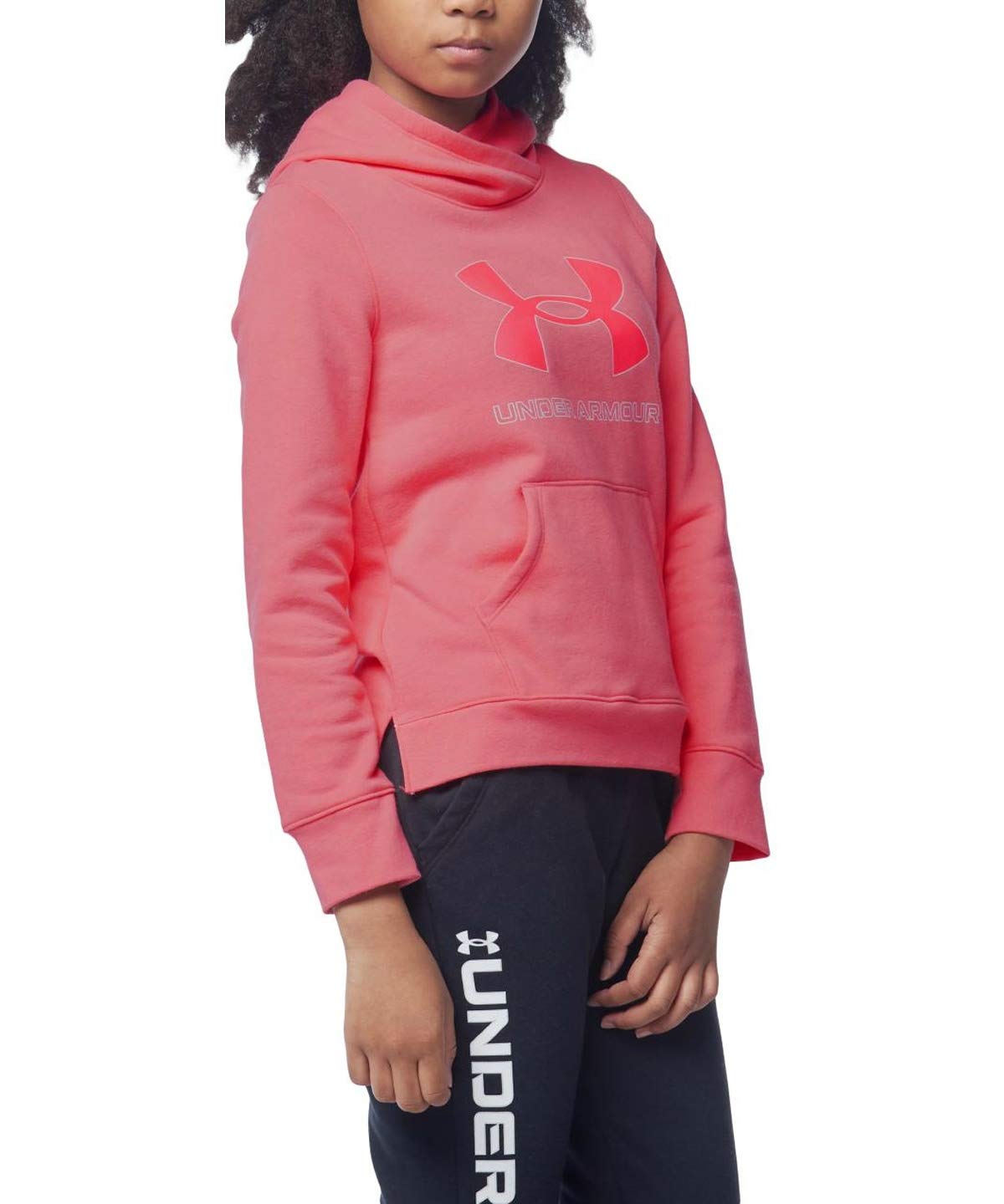 Under Armour Rival Fleece Logo Hoodie, Pink Lemonade (668)/Cerise, Youth Large
