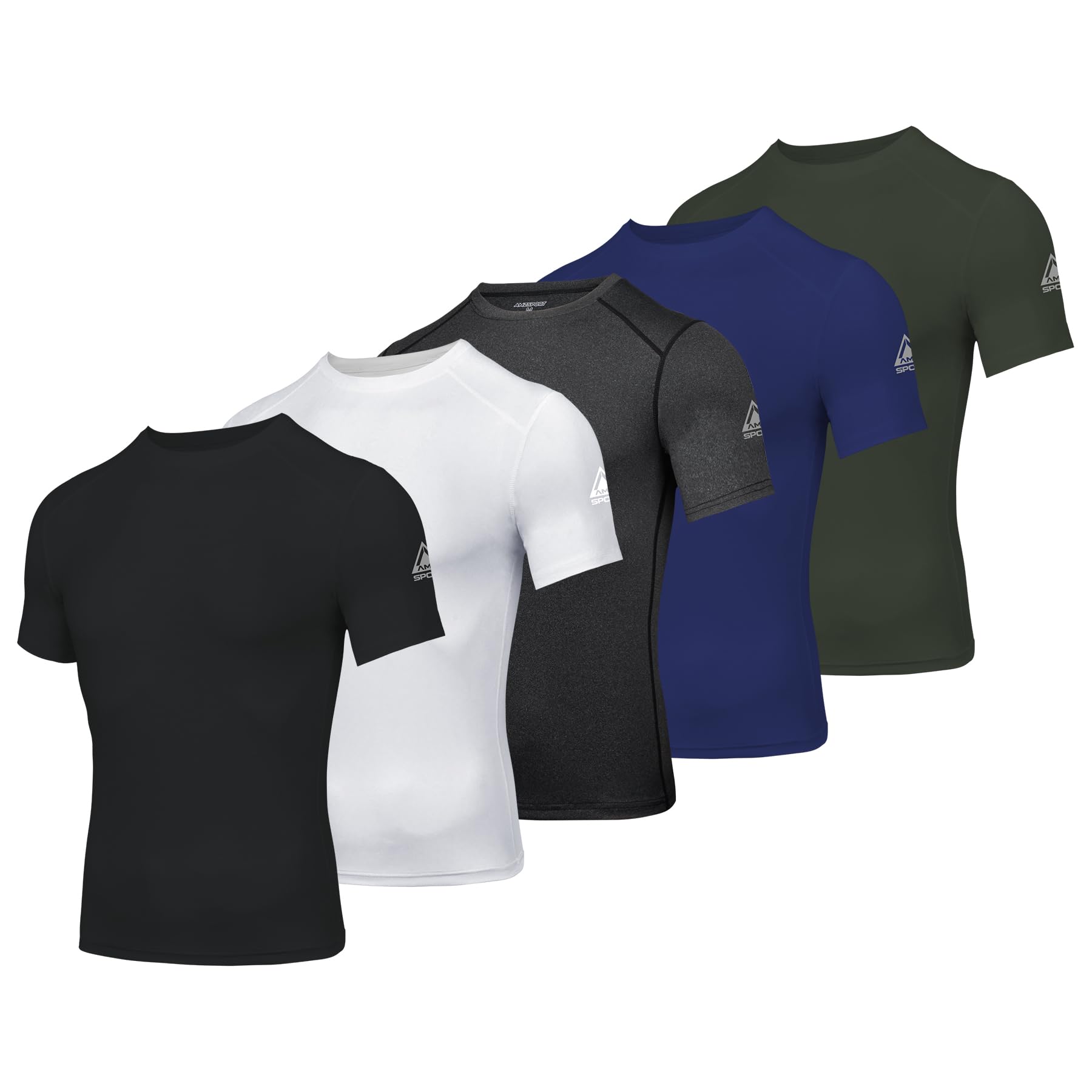 AMZSPORT Maglietta a Compressione da Uomo, a Maniche Corte, Funzionale, Cool Dry, per Allenamento e Corsa