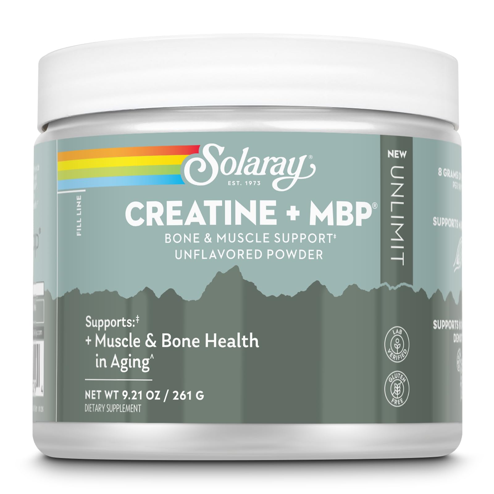 SOLARAY Creatine Plus MBP - Longevity and Peak Performance - 8g Creatine Monohydrate Powder w/ 40mg MBP Whey Faction, L-Leucine for Muscle and Bone Health, Unflavored, Gluten Free, 30 Servings, 9.21oz