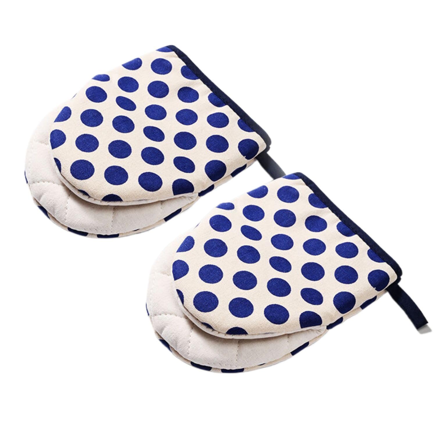 Gants de cuisine contre les brûlures grand modèle coton bleu pois