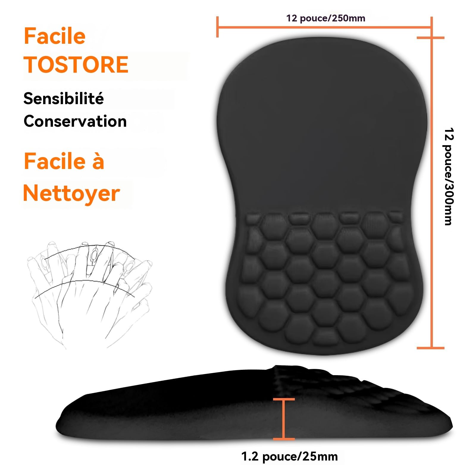 Tapis Souris Ergonomique Repose-Poignet avec Éponge Mémoire et Base Antidérapant pour Jeux et Bureau
