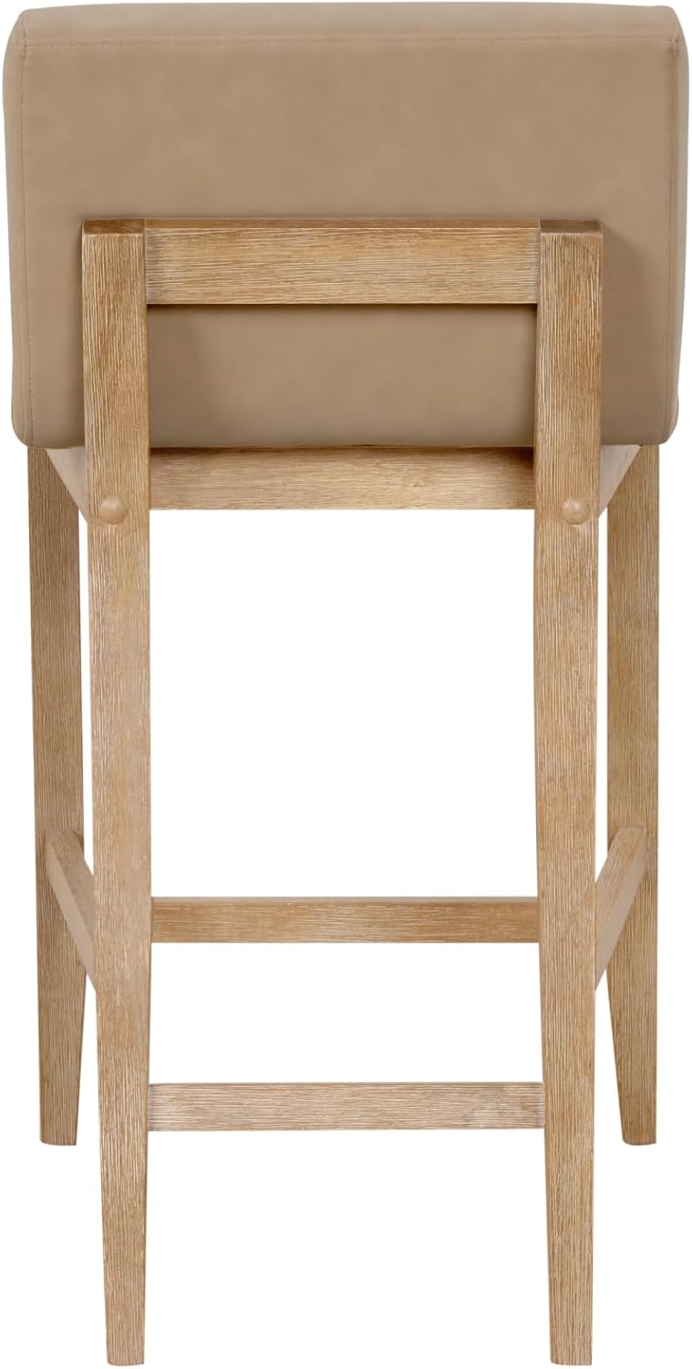 Nathan James Gracie Modern Counter Height Bar Stool with Back, Counter Stool Upholstered Chair with PU Leather and Brushed Wooden Legs, Light Brown, Set of 4