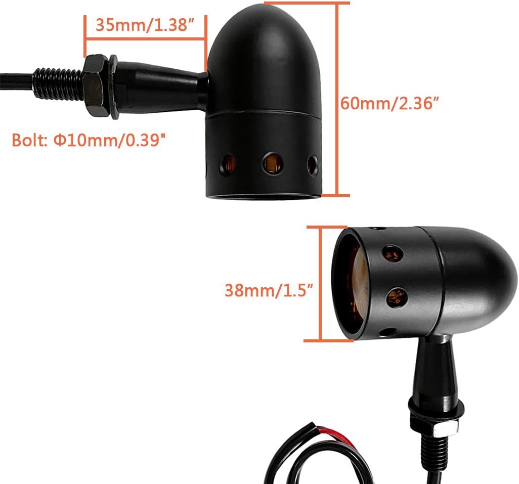FATECIM 2X Motorcycle LED Turn Signal Indicator Amber Light Bullet Motorbike Blinker Lights 12V Universal for Harley Davidson Honda Yamaha Suzuki Kawasaki Harley Ducati BMW Triumph Hyosung Black