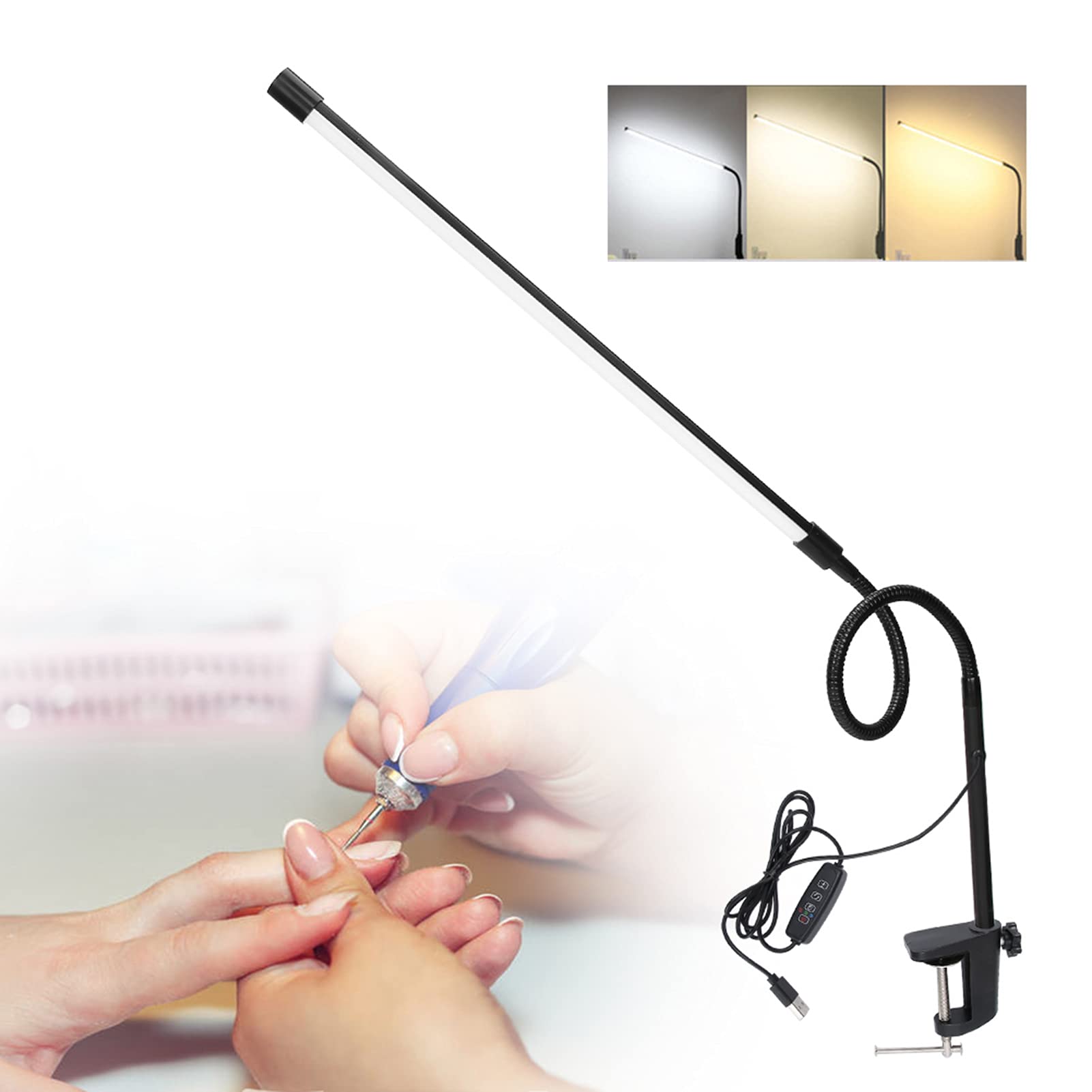 Lampada a Clip a LED Pieghevole a Braccio Lungo Lampada di Bellezza Lampada Per Unghie Lampada da Ricamo Lampada da Tavolo con Clip Lampada da Scrivania Colore Dimmerabile Regolabile