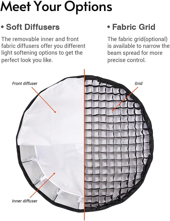 Godox Professional Parabolic Softbox 120cm Diffuser Bowens Mount with Carrying Bag for Studio Photography for Godox SL-60W VL150 VL300 UL150 SL150WII SZ150R