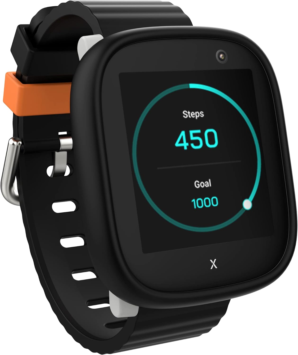 XPLORA X6 Play watch displaying a step counter with a goal of 1000 steps.
