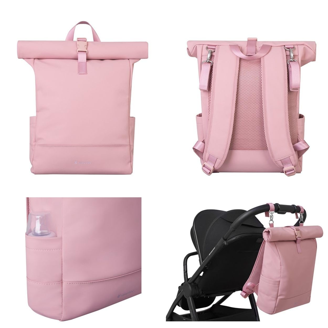 Kikkaboo Wickeltasche Jayden Rucksack Grifflänge einstellbar, Reißverschluss rosa