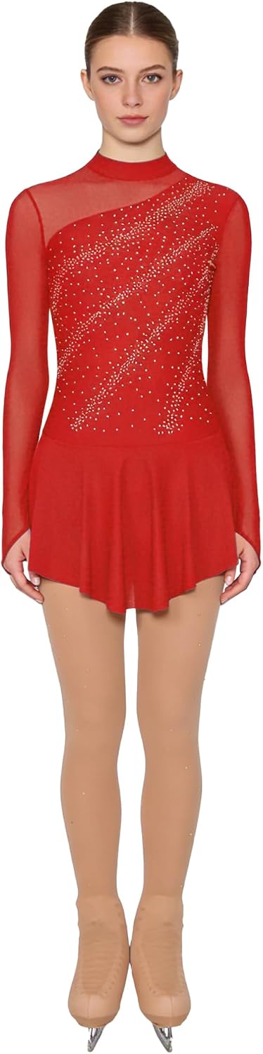 ranrann Figure Skating Costume, Women's Long Sleeve Ballet Dress Skating Show Competition Costume with Boot Covers