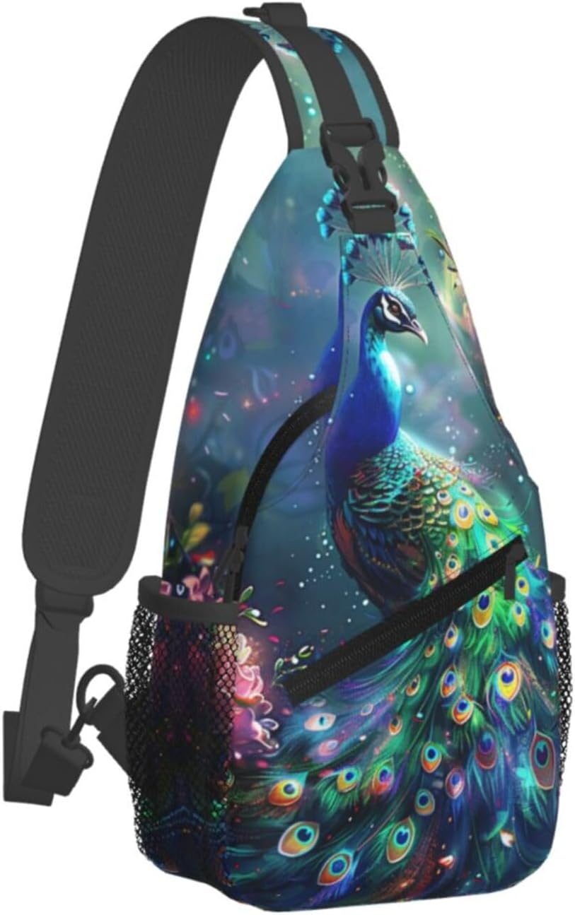 Peacock Sling Bag For Women Men Fashion Backpack Crossbody Beautiful Peacock Shoulder Bag Sling Backpack Chest Bag Travel Hiking Casual Sport Daypack - Image 2