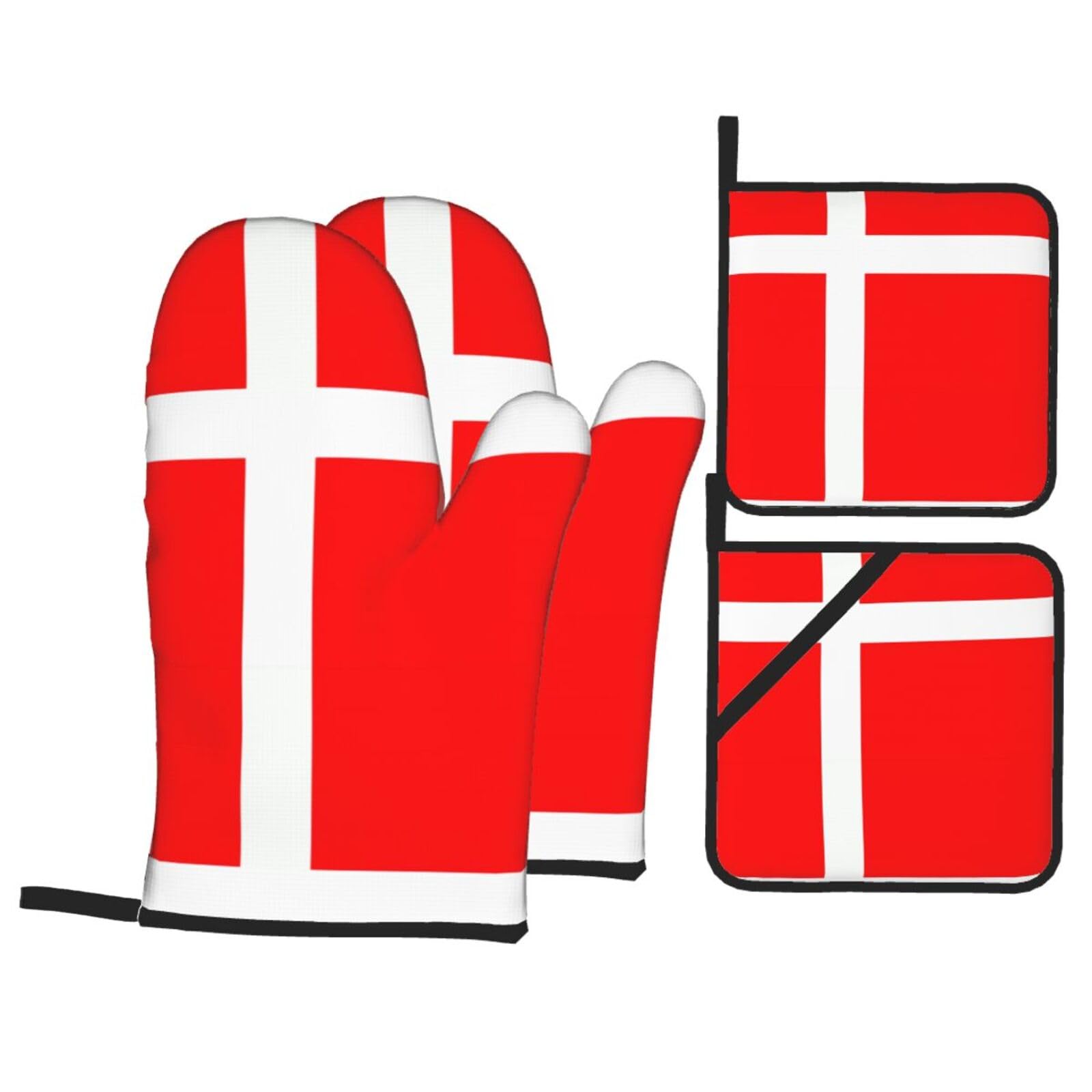 WHJSSF Denmark Danish Flag Prints 4-Piece Waterproof Oven Throws & Heat Resistant Pot Covers – Durable Kitchen Layers for Grilling & Baking