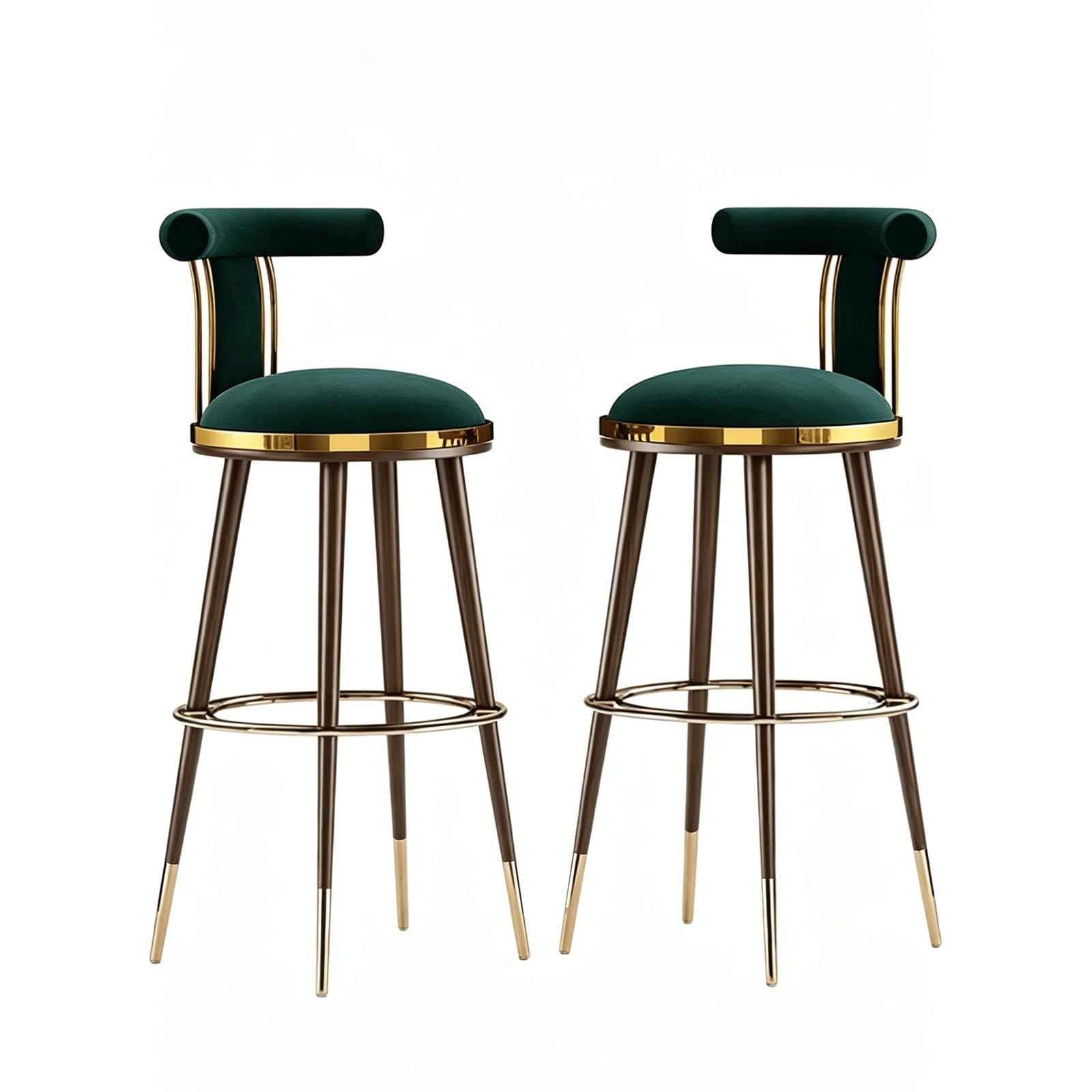 HNYJVZEVG Set of 2 Bar Chairs Velvet Upholstered Bar Stool Farmhouse High Chairs with Back and Footrest Stools Armless Metal Legs Counter Stools(Dark Green,65cm)