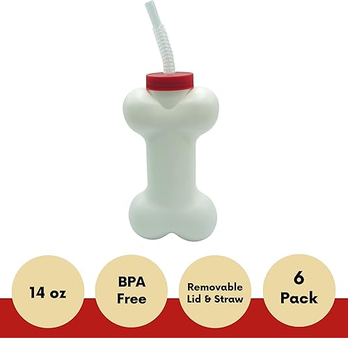 Miniatura 3 de 4E's Novelty Vasos de hueso para perros con popote (paquete de 6) de 14 onzas, suministros de fiesta de Paw Dog Patrol, decoraciones de fiesta de