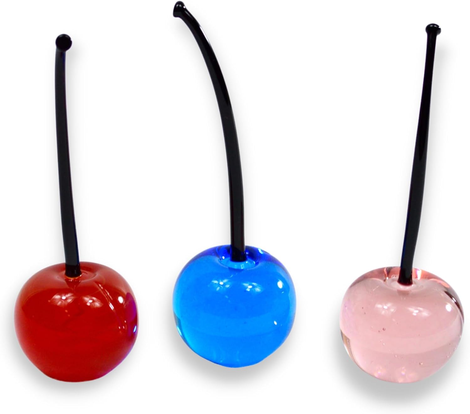 Murano Glass Handmade Cherries - SET OF 3 | Colorful Collectible Glass Fruit Decor | Expertly Crafted on the Island of Murano | Perfect for Home Decor and Gifts