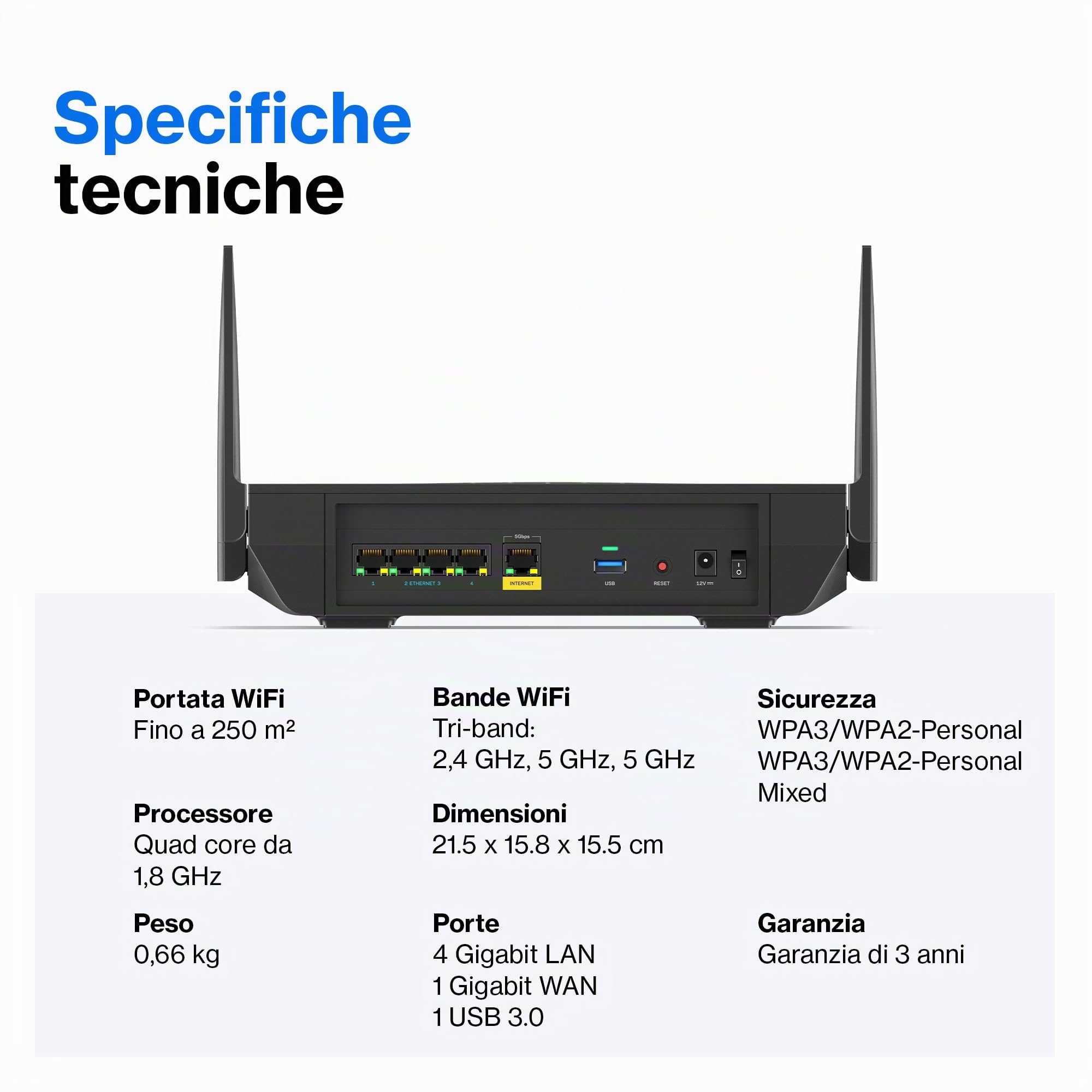 Linksys Router Wifi mesh Tri-Band Hydra Pro 6E, wireless, accesso alla banda 6 GHz, velocità massima 6.6 Gbps, copertura 250 m², piu 55 dispositivi
