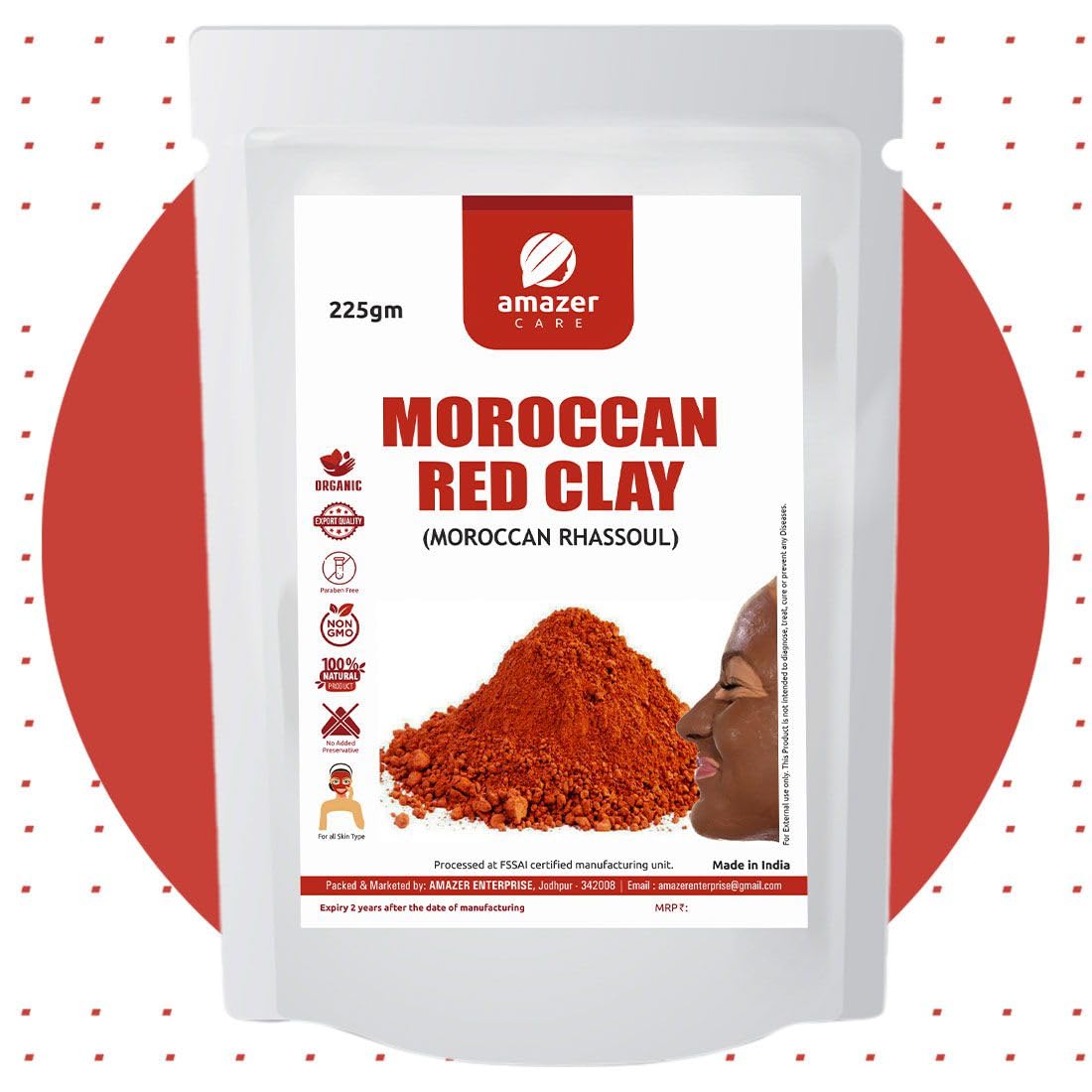 AmazerCare Moroccan Red Clay Powder Hair Care/Hair Mask (225gm, 1 Pouch) Natural Face Pack-image-43