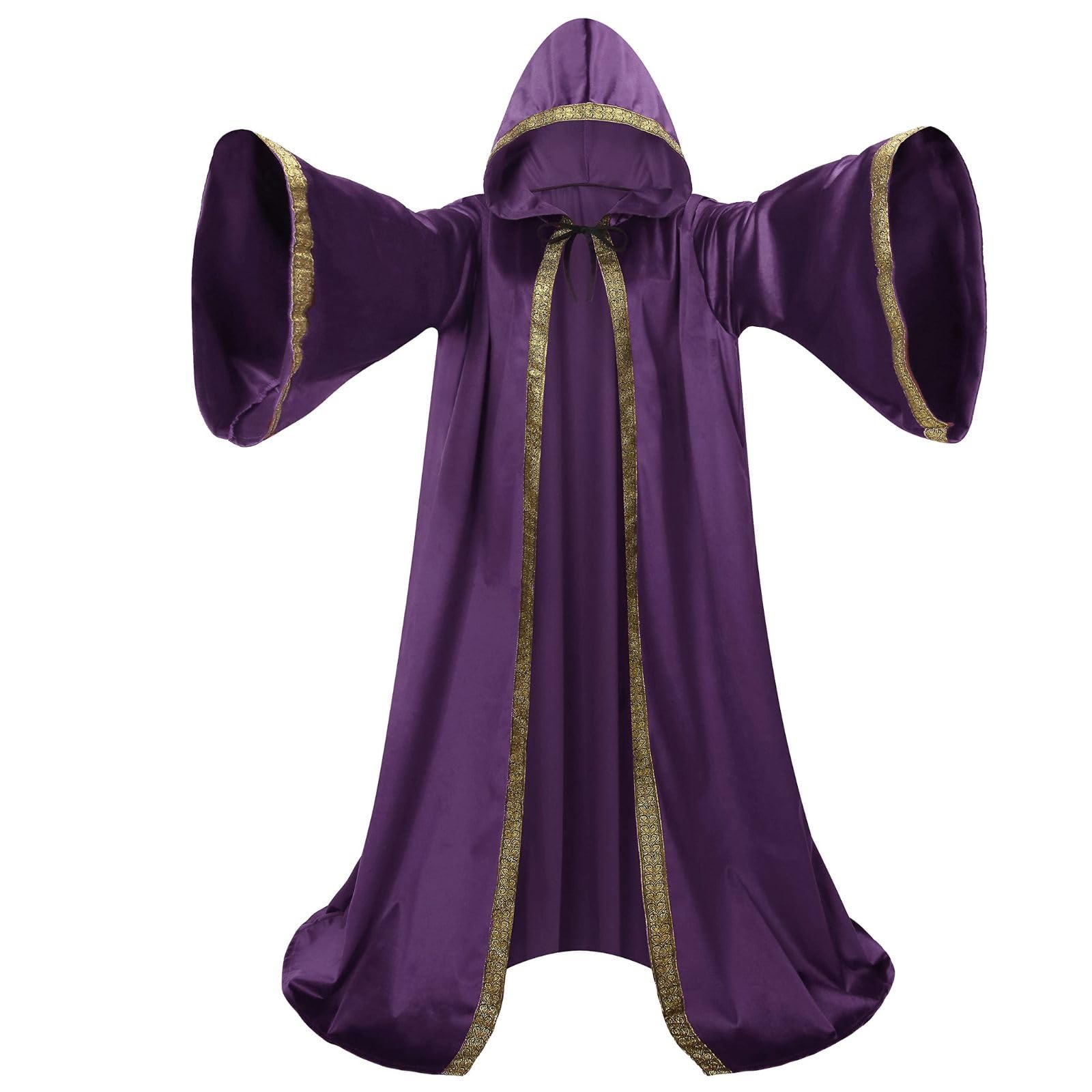 RRCBMD Wizard Cape Hooded Wizard Robe Men Cloak with Sleeves Robe Costume Wizard Outfit Wizard Robes Adult Men (Purple-150CM)