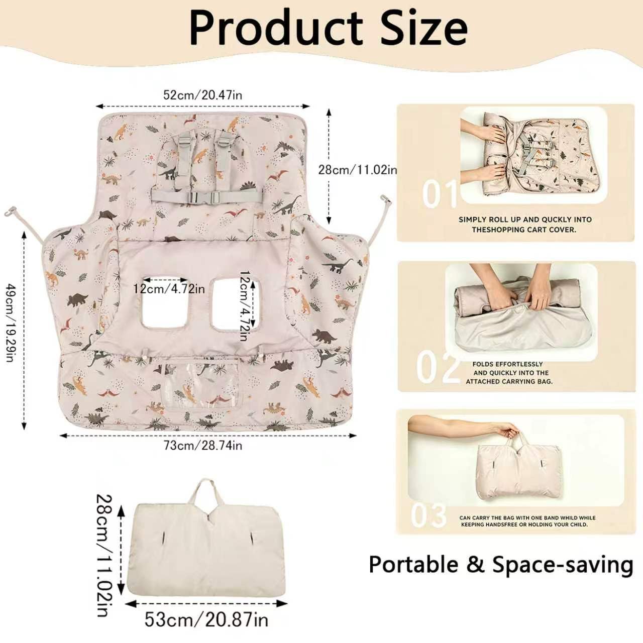 Shopping Cart Cover for Baby 2 in 1 High Chair Covers for Restaurant Comfortable Grocery Cart Seat Covers for Infant, Toddler Universal Suitable for Most Shopping Carts Machine Washable, Dinosaur