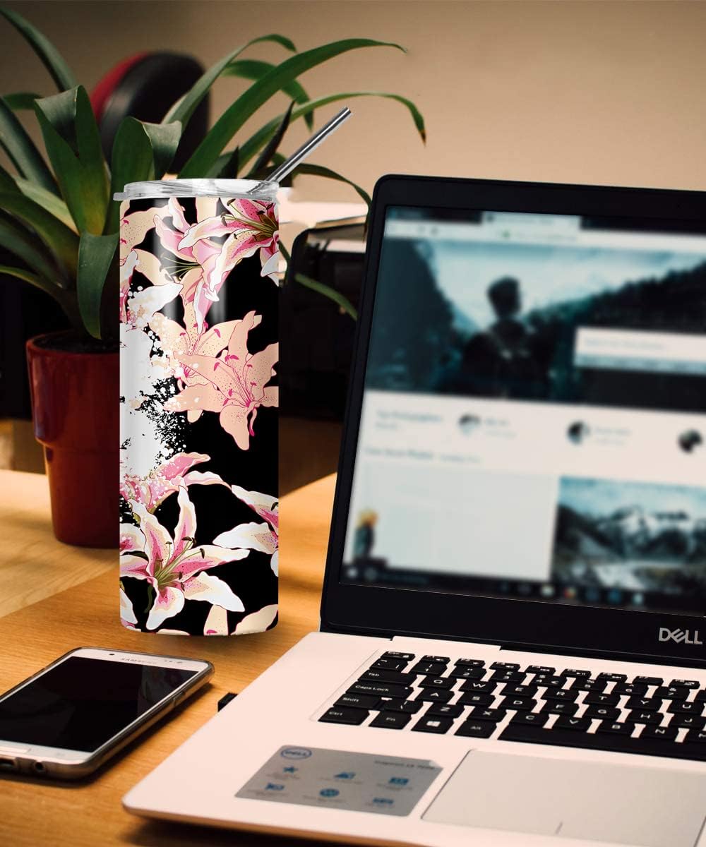 20oz Skinny Tumbler With Lid and Straw,Gifts for Woman,Mom Birthday Gifts,Travel Mug For Friends, Stainless Steel, Double Wall, Vacuum Sealed Travel Mug (Mom Life Lily Flower) - Image 7