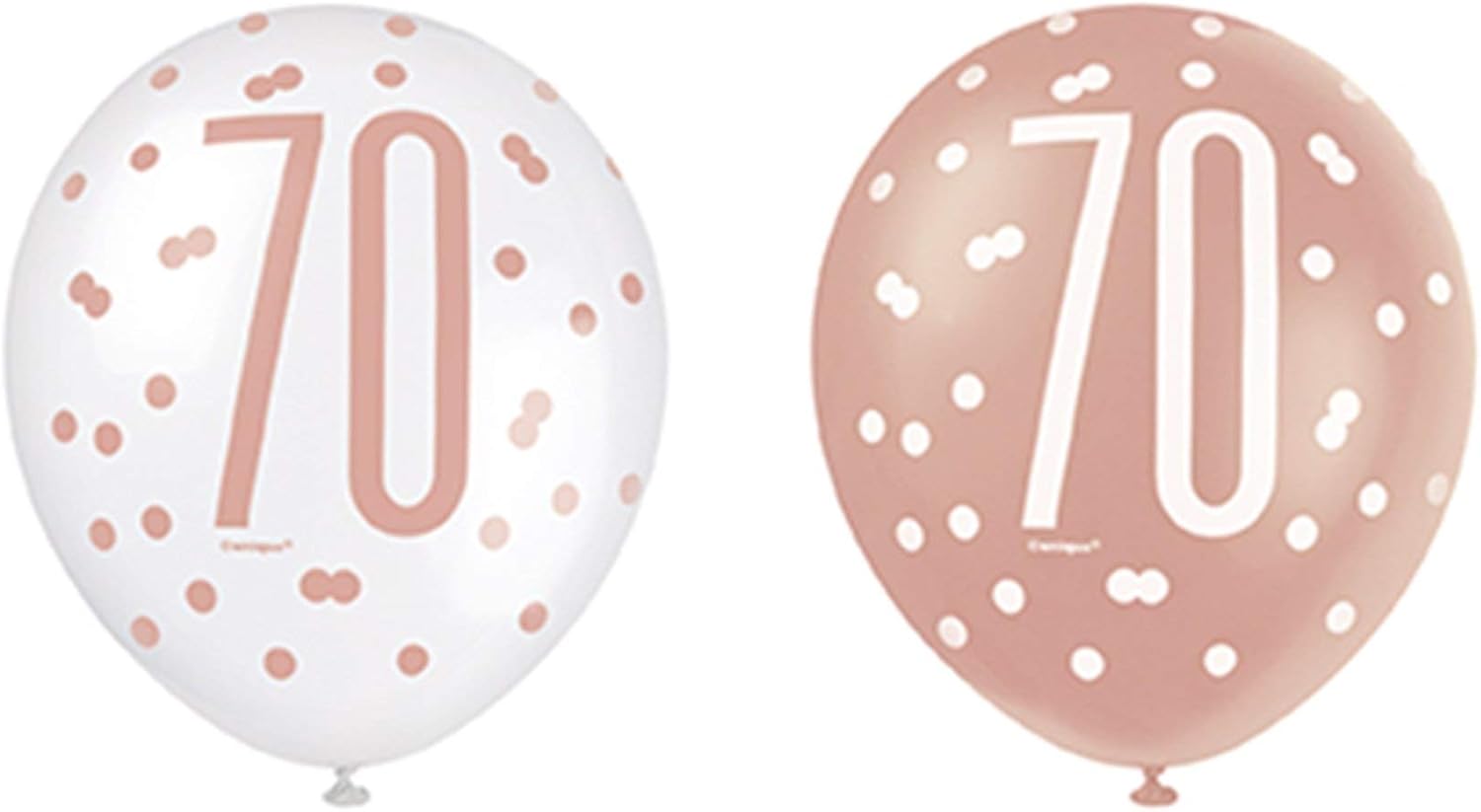 Unique Party 84922 Number Latex Balloons-12 | Rosegold | 6 Pcs, Rose Gold, Age 70