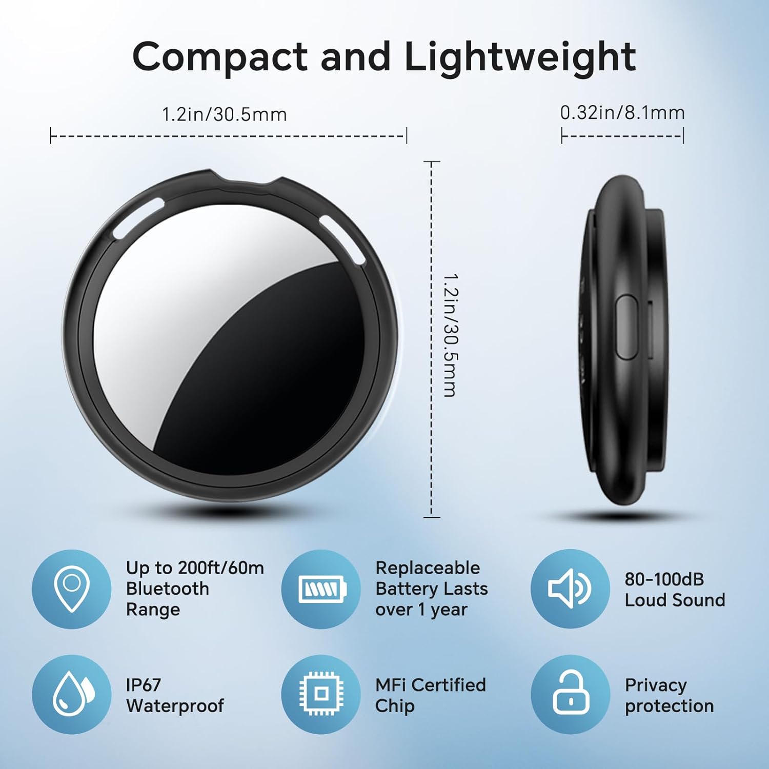 2025 [Apple MFi Certified] Pair with Apple Find My(iOS Only) Tracker Tags-2 Pack Bluetooth Smart Tracker Tag Key Finder Item Locator Waterproof Finder Worldwide Tracking for Key Wallet Bags Dog - Image 6