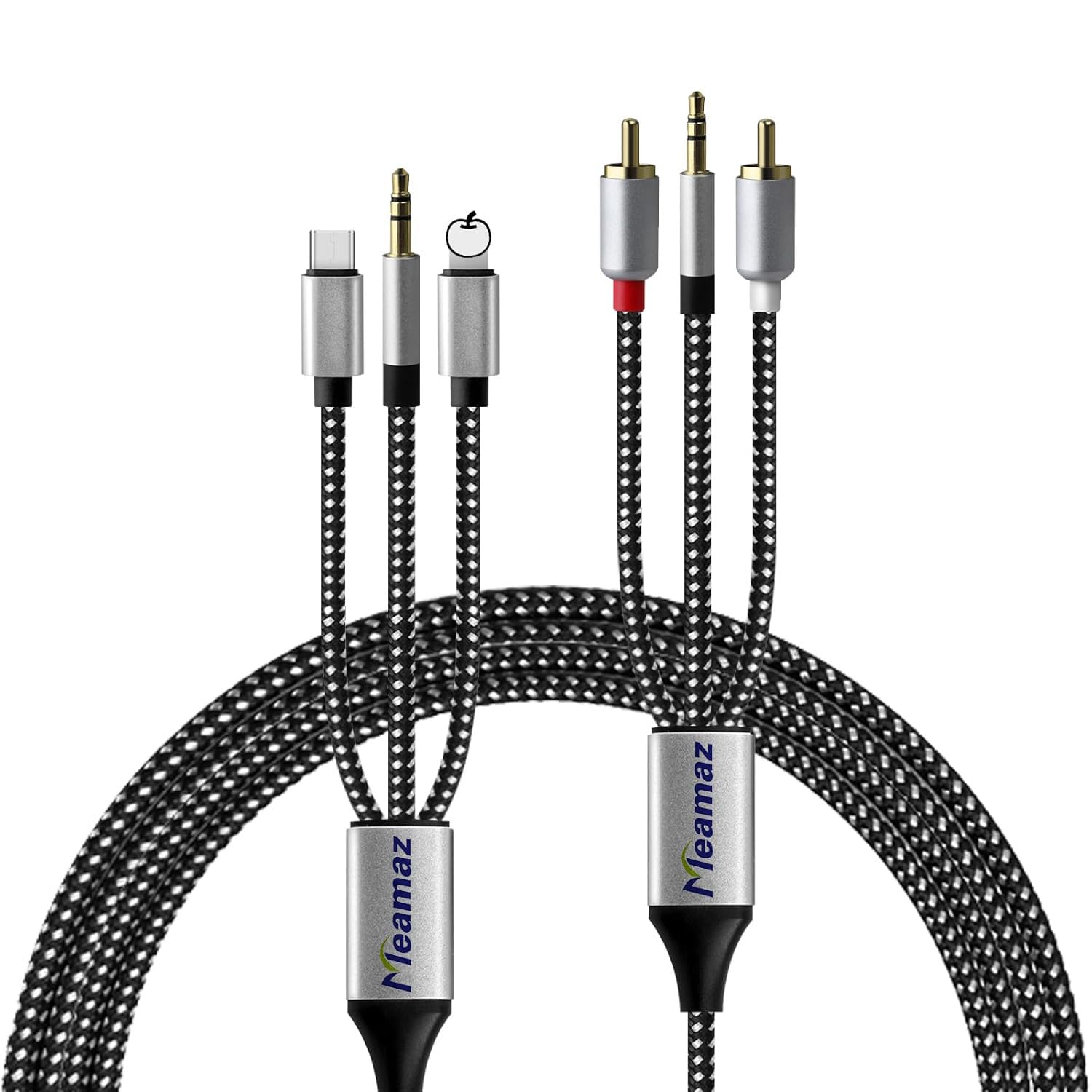 6.56FT MFi Certified 5-in-1 Lightening to RCA Audio Cable,Hi-Fi Sound RCA Stereo Connector for Car，RCA Male to 3.5mm Male Use for Power Amplifier,Home Theater,Speaker (Lightening Compatible)