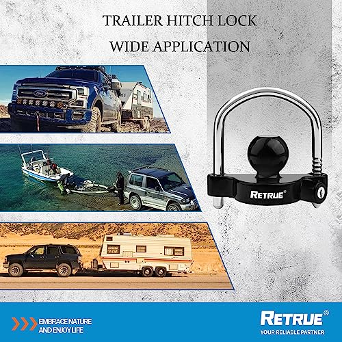 Image of RETRUE Universal Coupler Lock Trailer Locks Ball Hitch Trailer Hitch Lock Adjustable Security Heavy-Duty Steel fits 1-7 /8 Inch, 2 Inch, 2-5 /16 Inch Couplers, Black (Pack of 2)