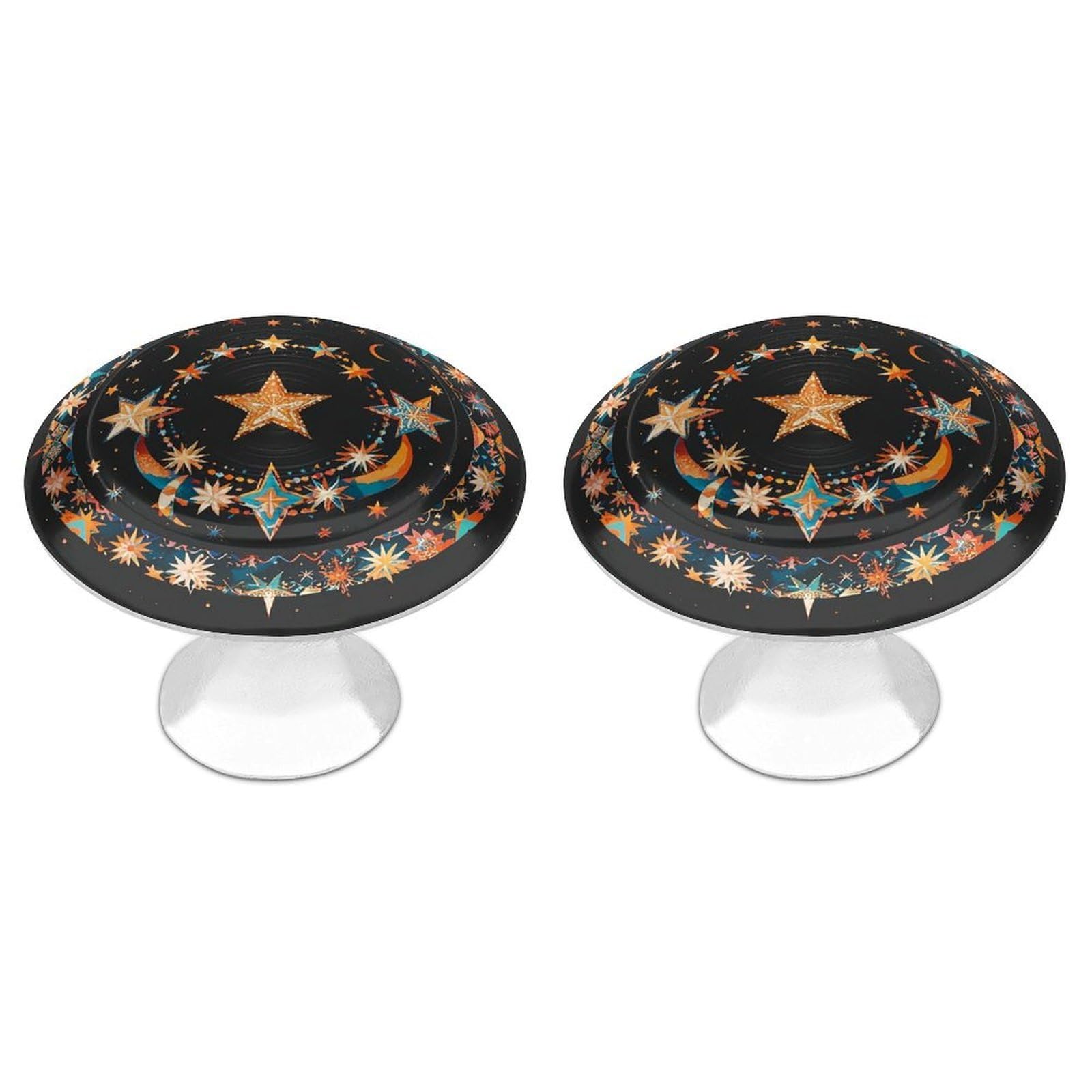 QMNLKH Gorgeous Stars and Moon Cabinet Knobs for Home, Round Drawer Pulls for Kitchen, Personalized Cupboard Handles with Screw, Fashion Dresser Knobs for Office, Drawer Handles, 2 Packs
