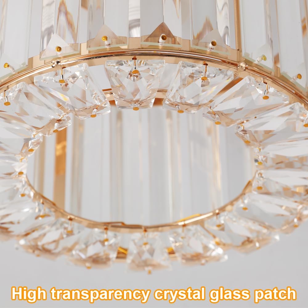 Semi Flush Mount Ceiling Light, Modern Crystal Light Fixture with E26/E27 Base, Crystal Chandelier Gold Finish for Living Room Bedroom Hallway Bathroom Kitchen Entryway