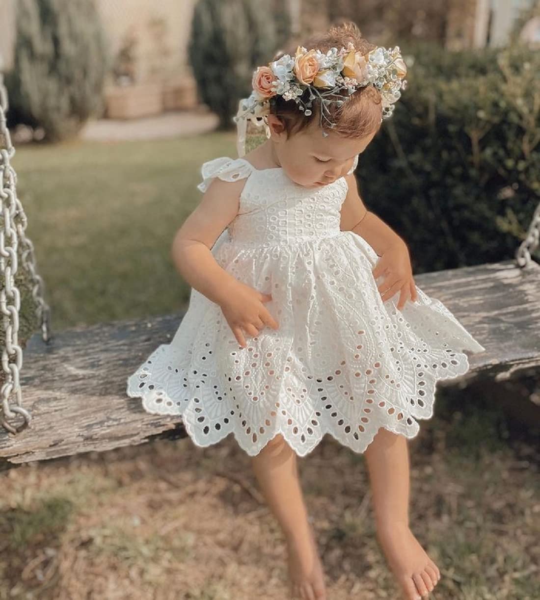 Baby Girl Sleeveless Lace Tutu Princess Birthday Dress Infant Toddler Ruffle Backless Vintage Boho Summer Dress (Lace White,12-18 Months)