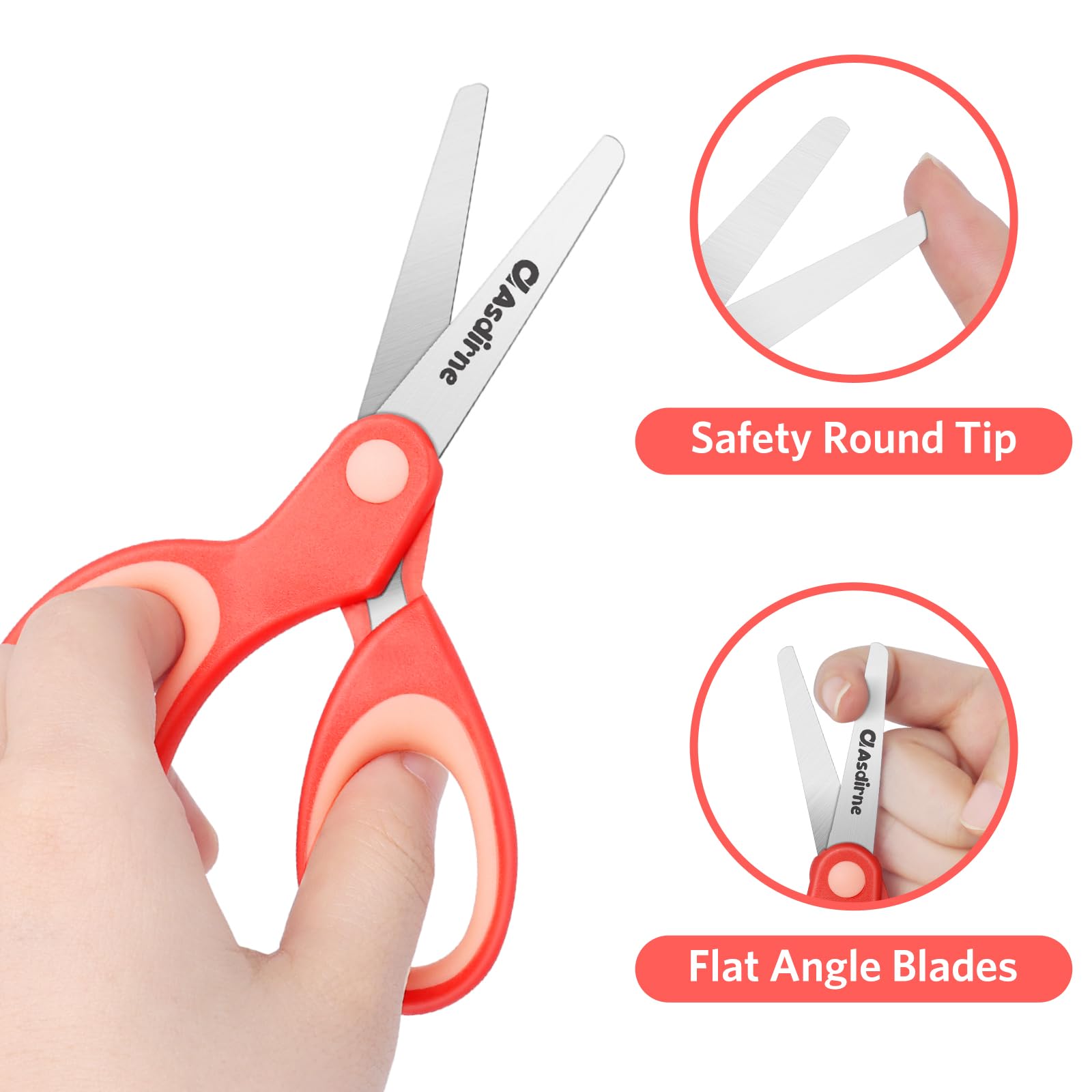 Asdirne Forbici per bambini sinistre, forbici di sicurezza per bambini, forbici artigianali con punta smussata lame in acciaio inossidabile e impugnatura morbida, 13,5 cm, confezione da 3