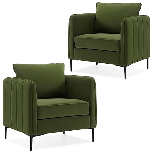 Olive Green Velvet Accent Chairs Set of 2, Modern Upholstered
