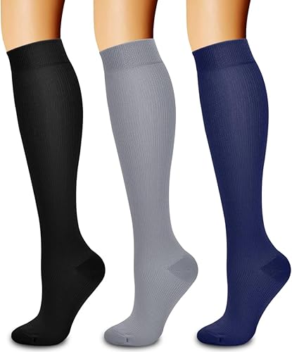 Miniatura 122 de Paquete de 3 pares de calcetines de compresión médica para mejorar la circulación de mujeres y hombres, para correr, hacer deporte y amamantar